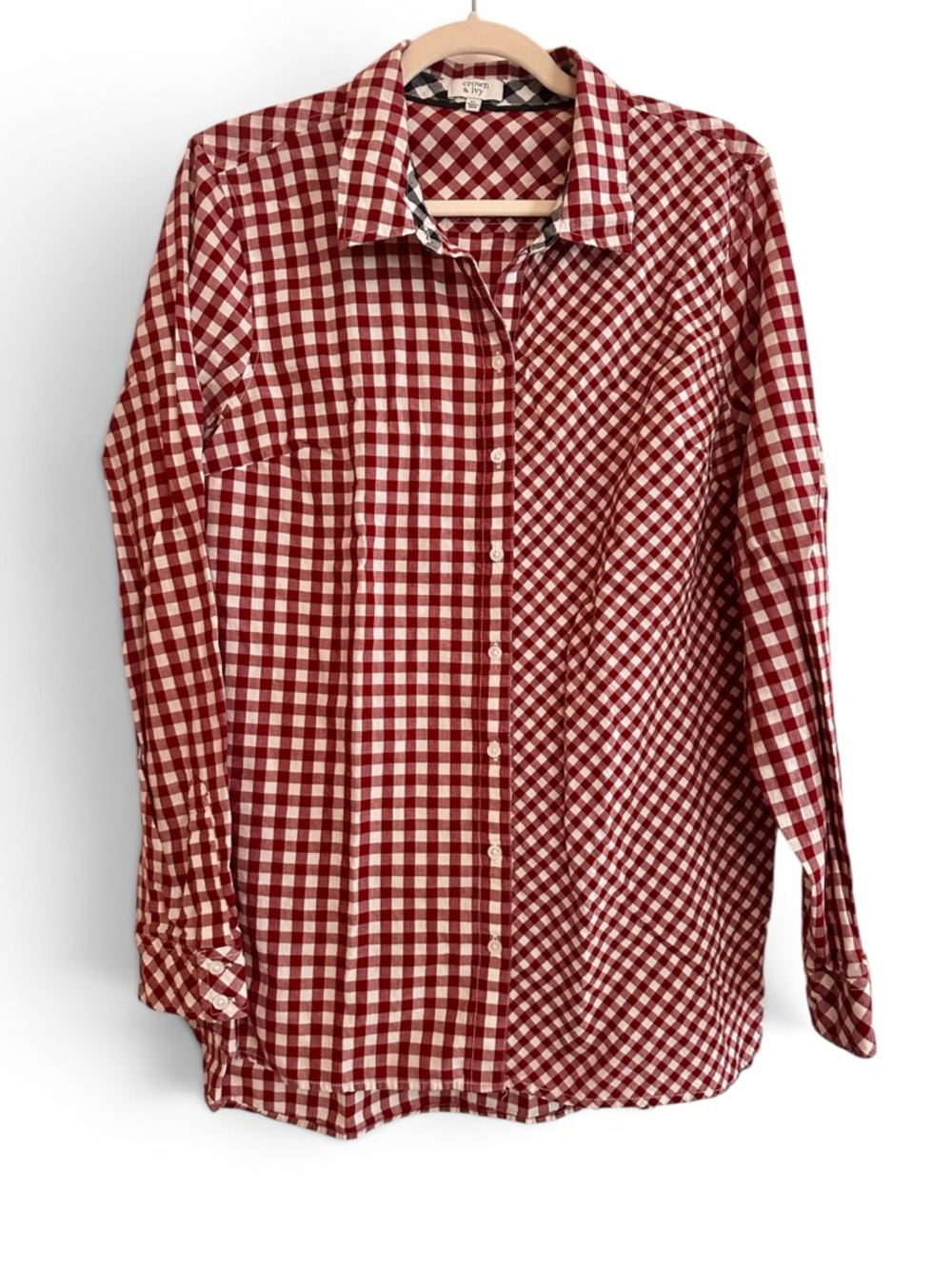 crown & ivy Red and White Gingham Button-Down Shirt